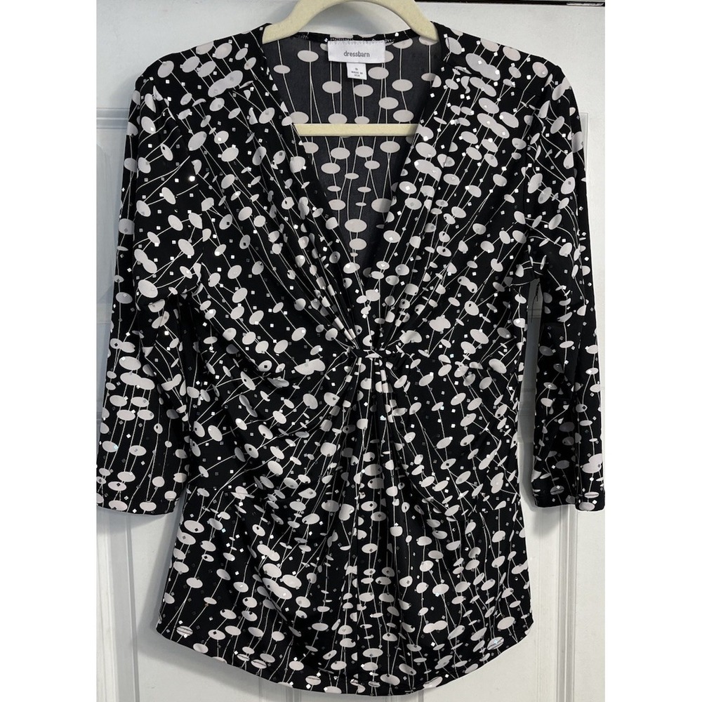 Dress Barn Womens Black Sparkle Top Sz Small Sequin‎ Babydoll Glam Whimsigoth